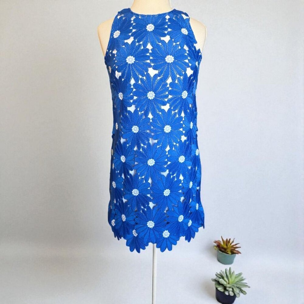 Alex Marie Royal Blue Floral Lace Sheath Dress Size 2 Wedding Guest - Picture 4 of 16